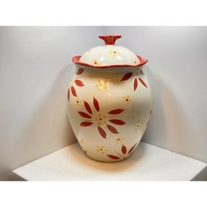 Temptations Old World Red Canister Cookie Jar with Lid 6.5" x 9" EUC